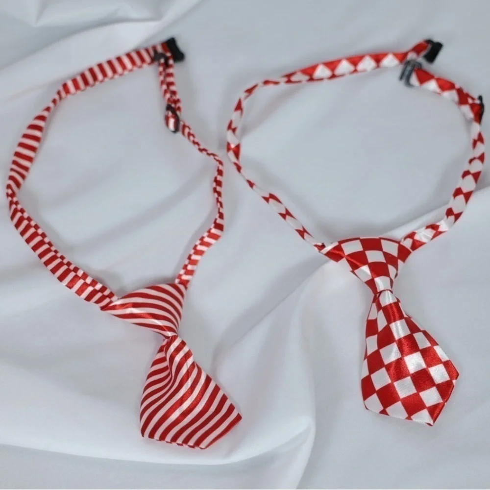 🅽🅴🆆 checkered zig zag stripe red white adjustable dog tie cat pet clothing